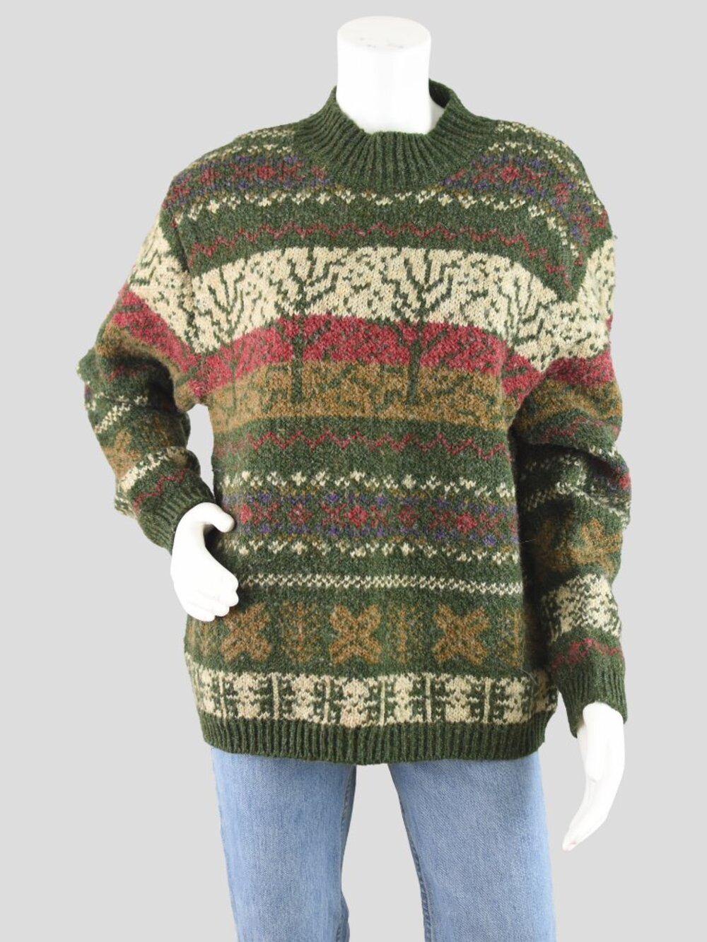 90s Mockneck Sweater, Chunky Winter Wool Blend Knitwear, Women's Extra Large